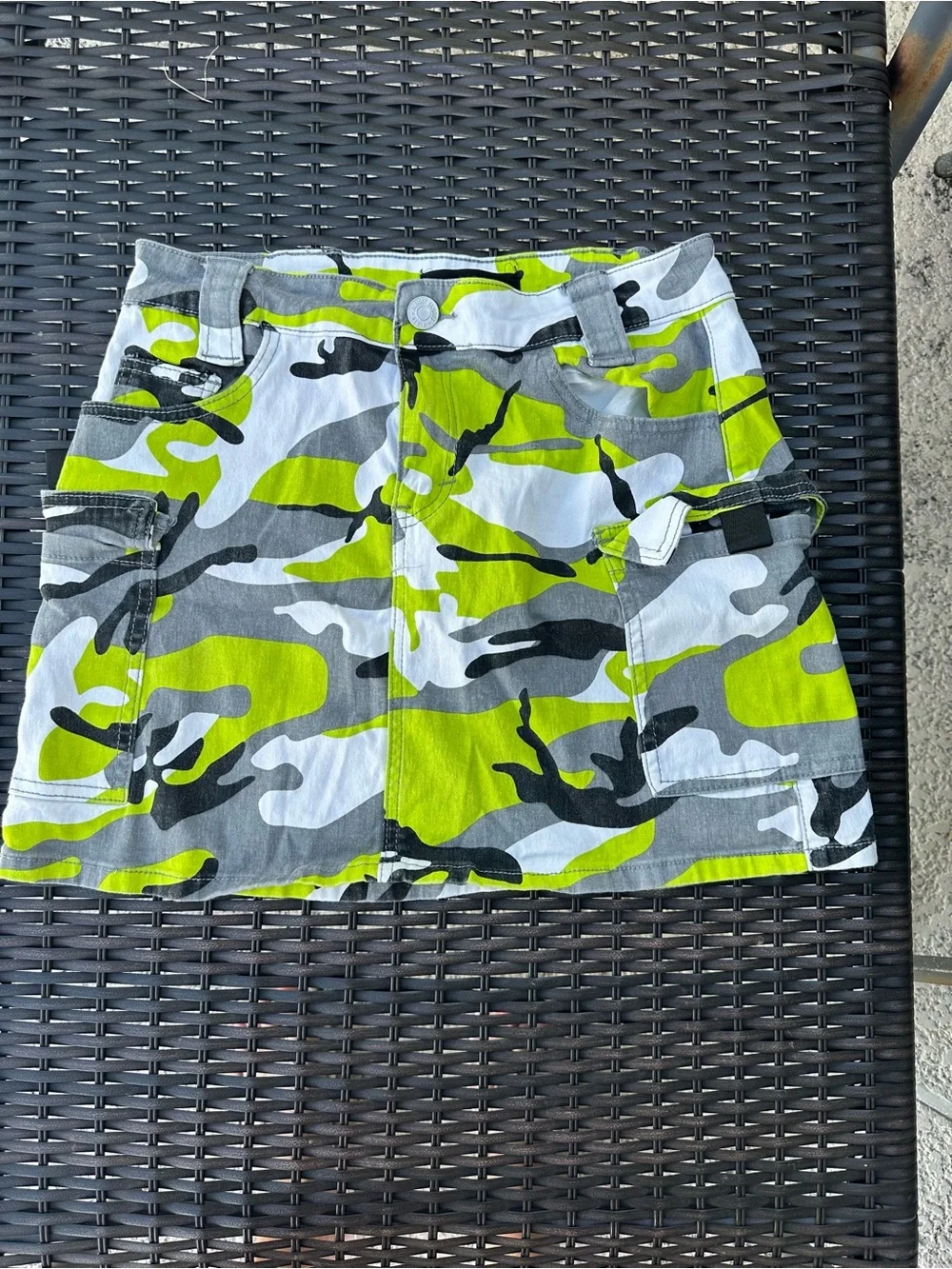 Neon Green & Gray Camo Cargo Mini Skirt